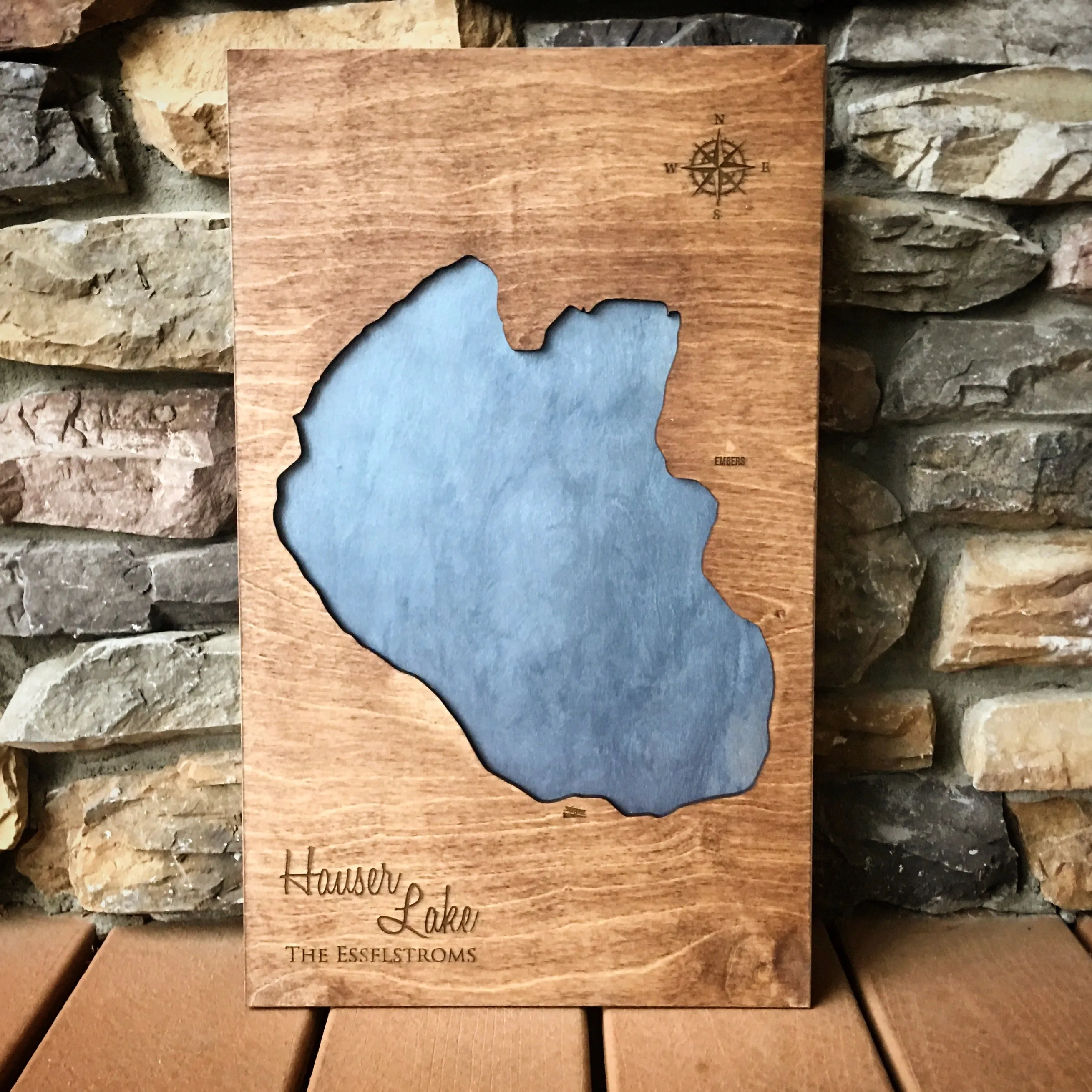 Hauser Lake, Idaho - Custom Engraved 3-D Wood Map Wall Hanging