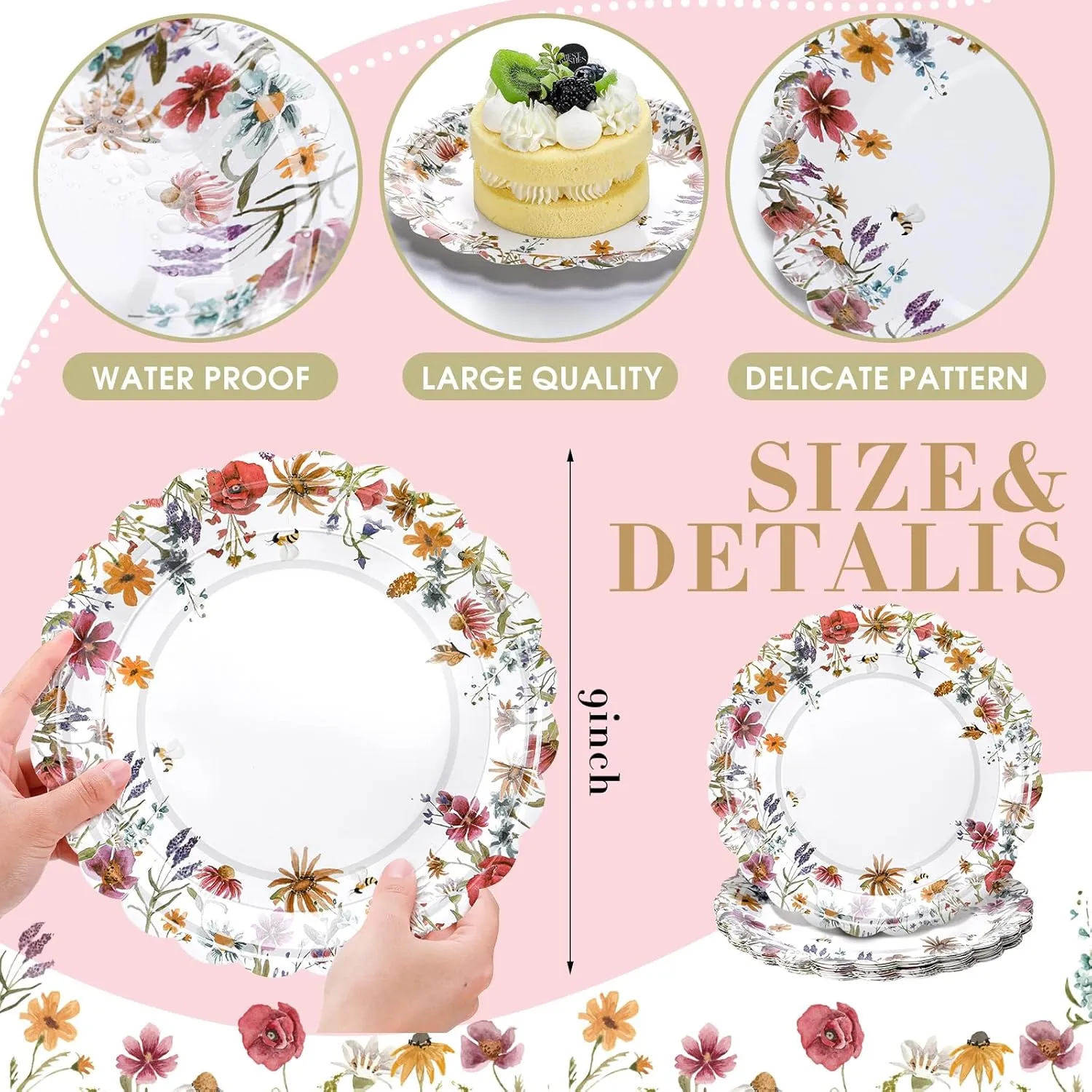 Havawish 100 Pcs Wildflower Party Supplies 9 Inch Wildflower Paper Plates Disposable Spring Summer Floral Dinner Tableware Decorations for Birthday Picnic Baby Shower Tea Party Supplies