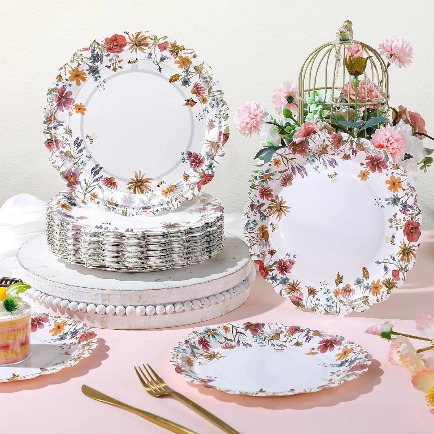 Havawish 100 Pcs Wildflower Party Supplies 9 Inch Wildflower Paper Plates Disposable Spring Summer Floral Dinner Tableware Decorations for Birthday Picnic Baby Shower Tea Party Supplies
