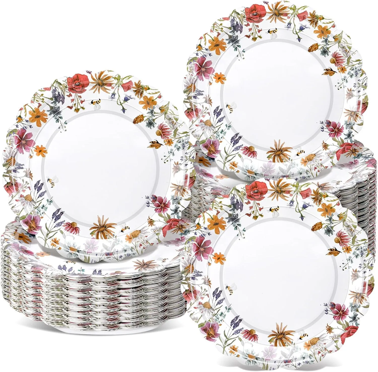 Havawish 100 Pcs Wildflower Party Supplies 9 Inch Wildflower Paper Plates Disposable Spring Summer Floral Dinner Tableware Decorations for Birthday Picnic Baby Shower Tea Party Supplies