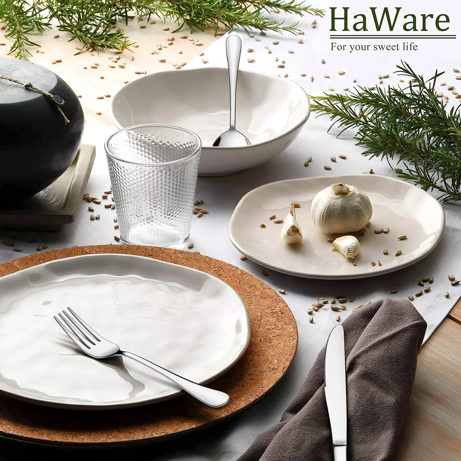 HaWare 60-Piece Silverware Set Service for 12, Stainless Steel Flatware Cutlery, Food-Grade Tableware Eating Utensil Set for Home Kitchen, Include Fork Knife Spoon, Mirror Polished, Dishwasher Safe
