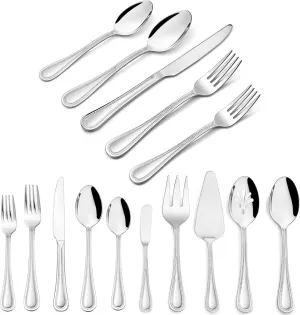 HaWare 65-Piece Silverware Set with Serving Utensils, Stainless Steel Flatware Service for 12, Pearled Edge Tableware Cutlery for Home Restaurant Party, Mirror Polished, Dishwasher Safe