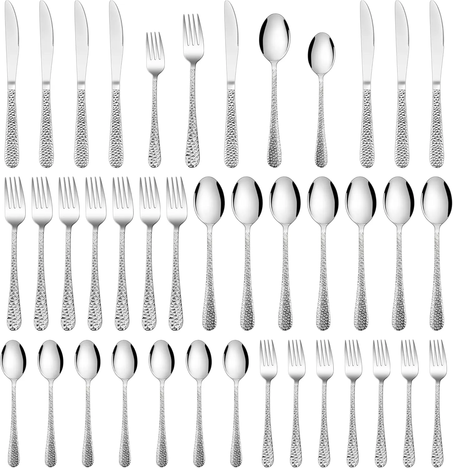 HaWare Hammered Silverware Set, 40-Piece Stainless Steel Flatware Set Serving for 8, Food-Grade Tableware Cutlery Set, Durable Eating Utensil Sets for Home Restaurant, Mirror Polish, Dishwasher Safe