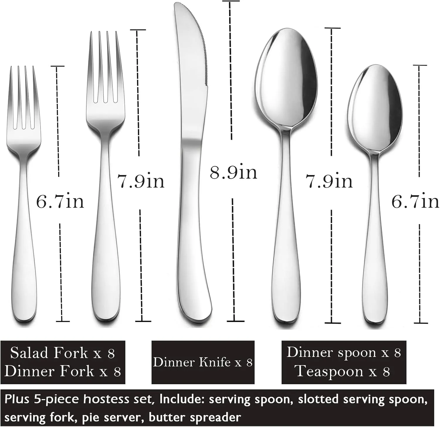 HaWare Heavy Duty Silverware Set with Serving Utensils, 45 Pieces Stainless Steel Flatware, Weight Tableware for 8, Modern Cutlery for Home, Dishwasher Safe, Mirror Polished