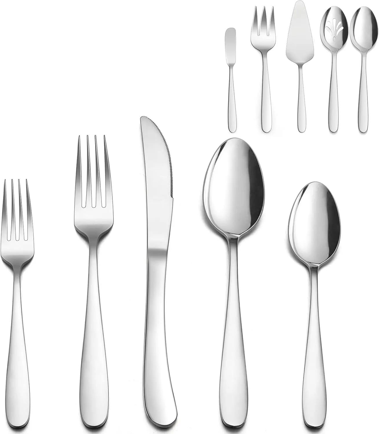 HaWare Heavy Duty Silverware Set with Serving Utensils, 45 Pieces Stainless Steel Flatware, Weight Tableware for 8, Modern Cutlery for Home, Dishwasher Safe, Mirror Polished