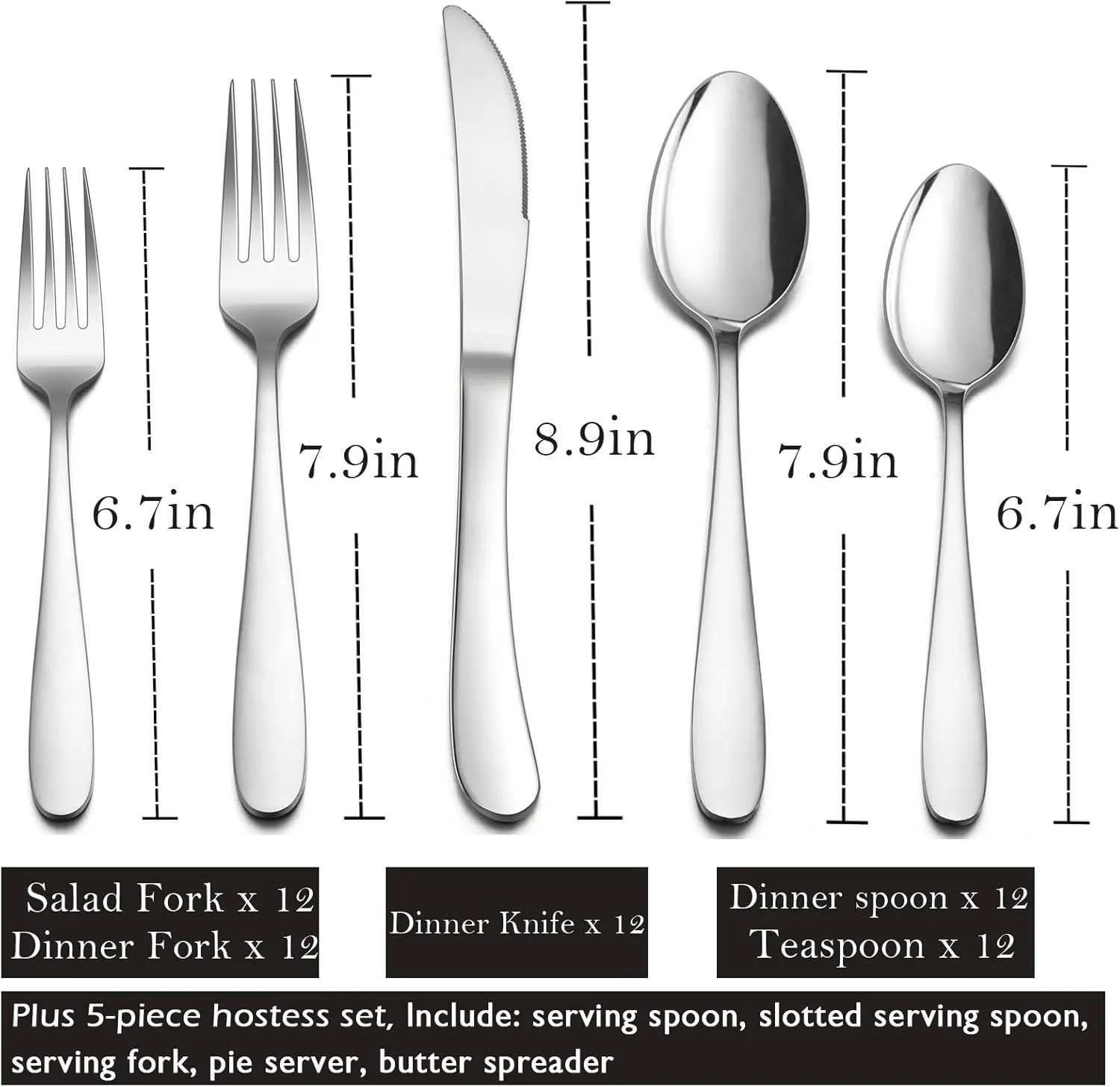 HaWare Heavy Duty Silverware Set with Serving Utensils, 65 Pieces Stainless Steel Flatware, Weight Tableware for 12, Modern Cutlery for Home, Dishwasher Safe, Mirror Polished