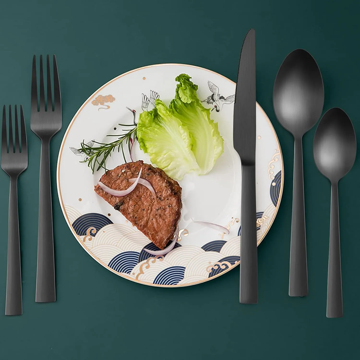 HaWare Silverware Set, 40 Pieces Stainless Steel Square Flatware Cutlery for 8, Modern Tableware Eating Utensils for Home, Matte Finish, Dishwasher Safe