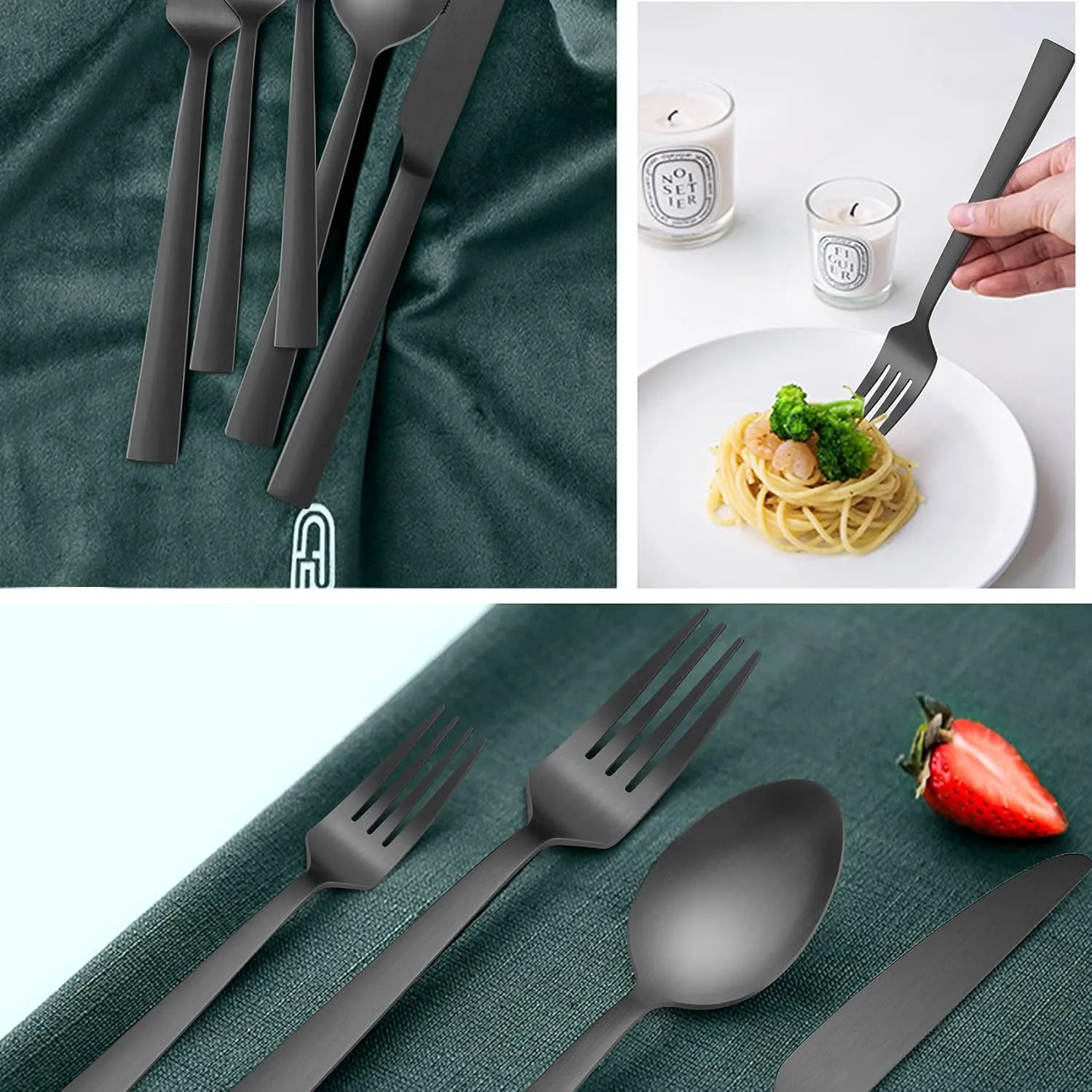 HaWare Silverware Set, 40 Pieces Stainless Steel Square Flatware Cutlery for 8, Modern Tableware Eating Utensils for Home, Matte Finish, Dishwasher Safe