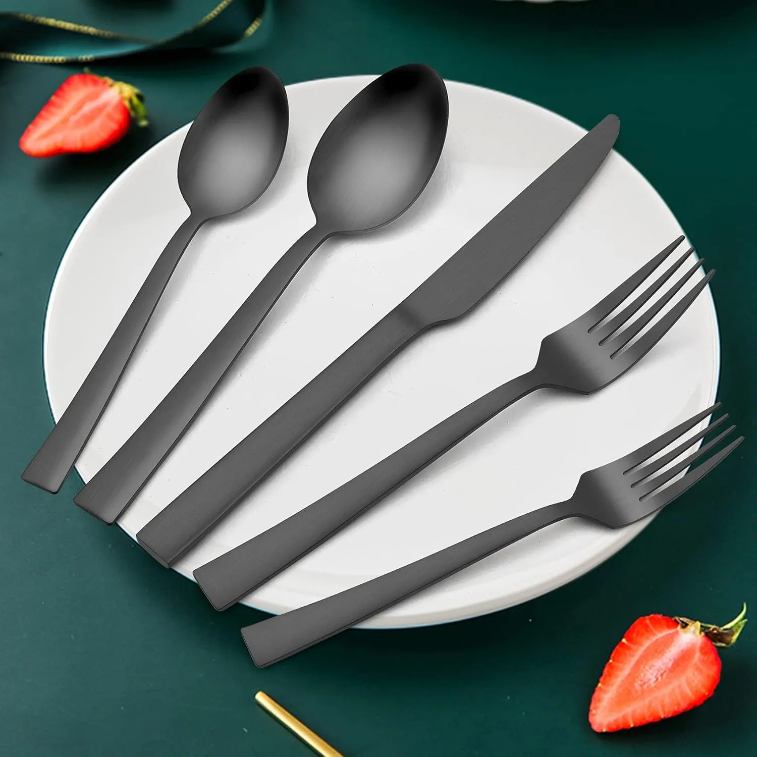 HaWare Silverware Set, 40 Pieces Stainless Steel Square Flatware Cutlery for 8, Modern Tableware Eating Utensils for Home, Matte Finish, Dishwasher Safe