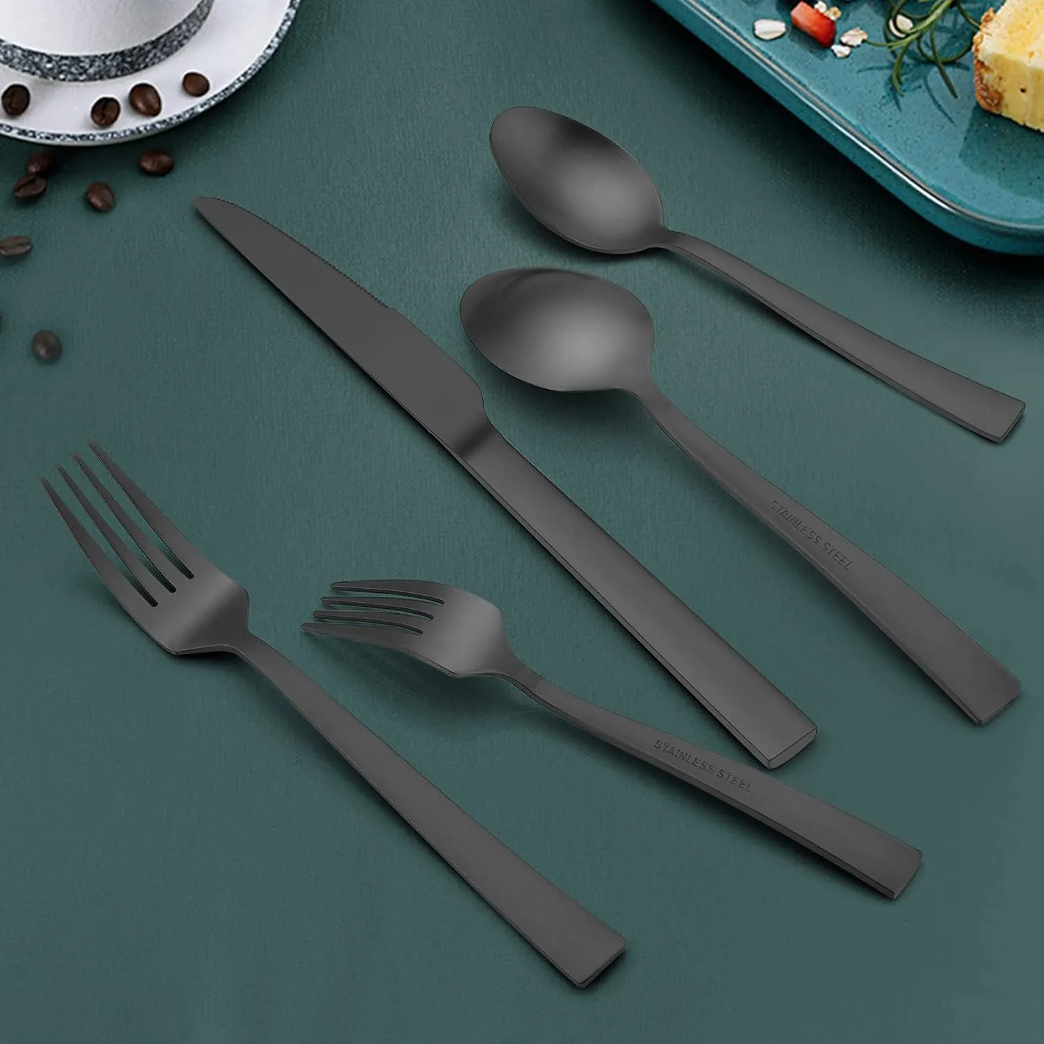 HaWare Silverware Set, 40 Pieces Stainless Steel Square Flatware Cutlery for 8, Modern Tableware Eating Utensils for Home, Matte Finish, Dishwasher Safe