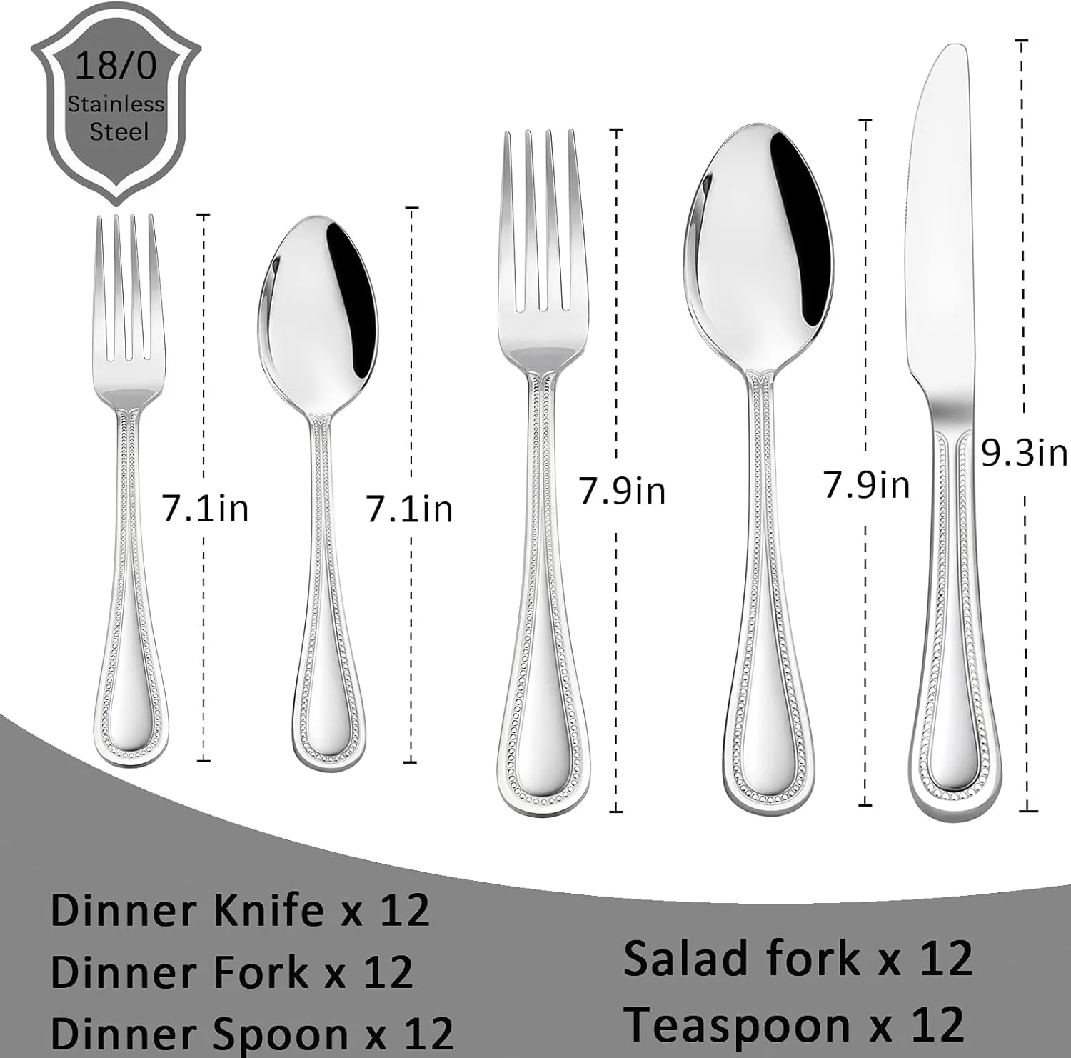 HaWare Silverware Set, 60-Piece Stainless Steel Flatware Service for 12, Pearled Edge Tableware Cutlery Include Knife/Fork/Spoon, Beading Eating Utensil for Home, Mirror Polished, Dishwasher Safe