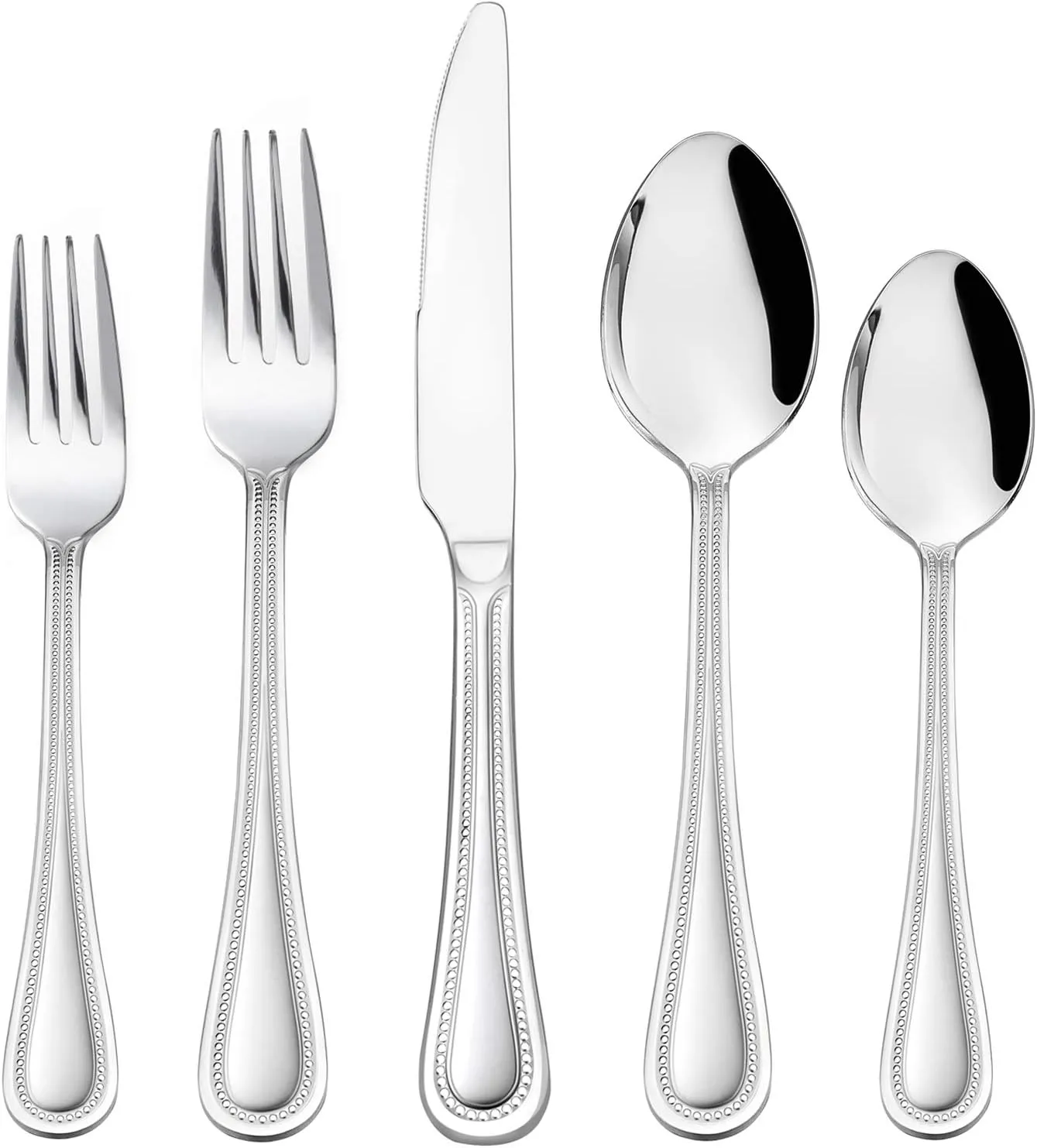 HaWare Silverware Set, 60-Piece Stainless Steel Flatware Service for 12, Pearled Edge Tableware Cutlery Include Knife/Fork/Spoon, Beading Eating Utensil for Home, Mirror Polished, Dishwasher Safe