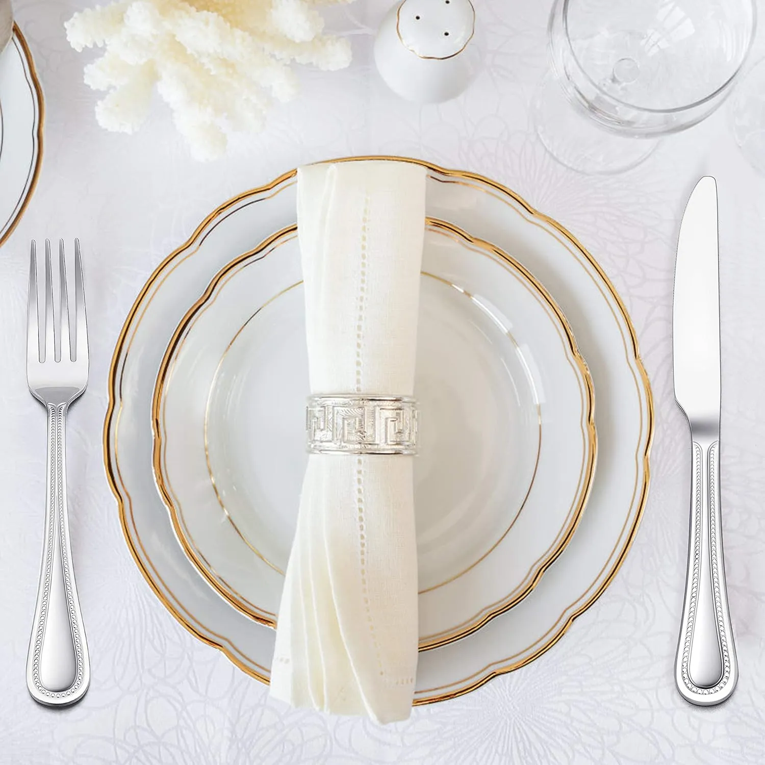HaWare Silverware Set, 60-Piece Stainless Steel Flatware Service for 12, Pearled Edge Tableware Cutlery Include Knife/Fork/Spoon, Beading Eating Utensil for Home, Mirror Polished, Dishwasher Safe