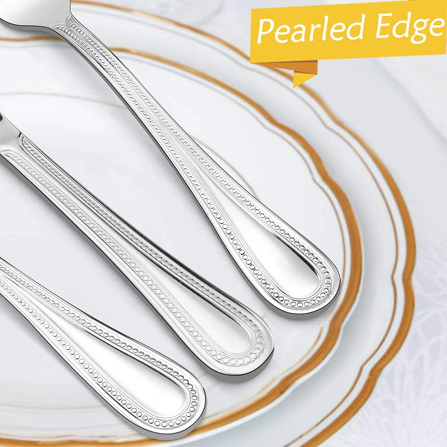 HaWare Silverware Set, 60-Piece Stainless Steel Flatware Service for 12, Pearled Edge Tableware Cutlery Include Knife/Fork/Spoon, Beading Eating Utensil for Home, Mirror Polished, Dishwasher Safe