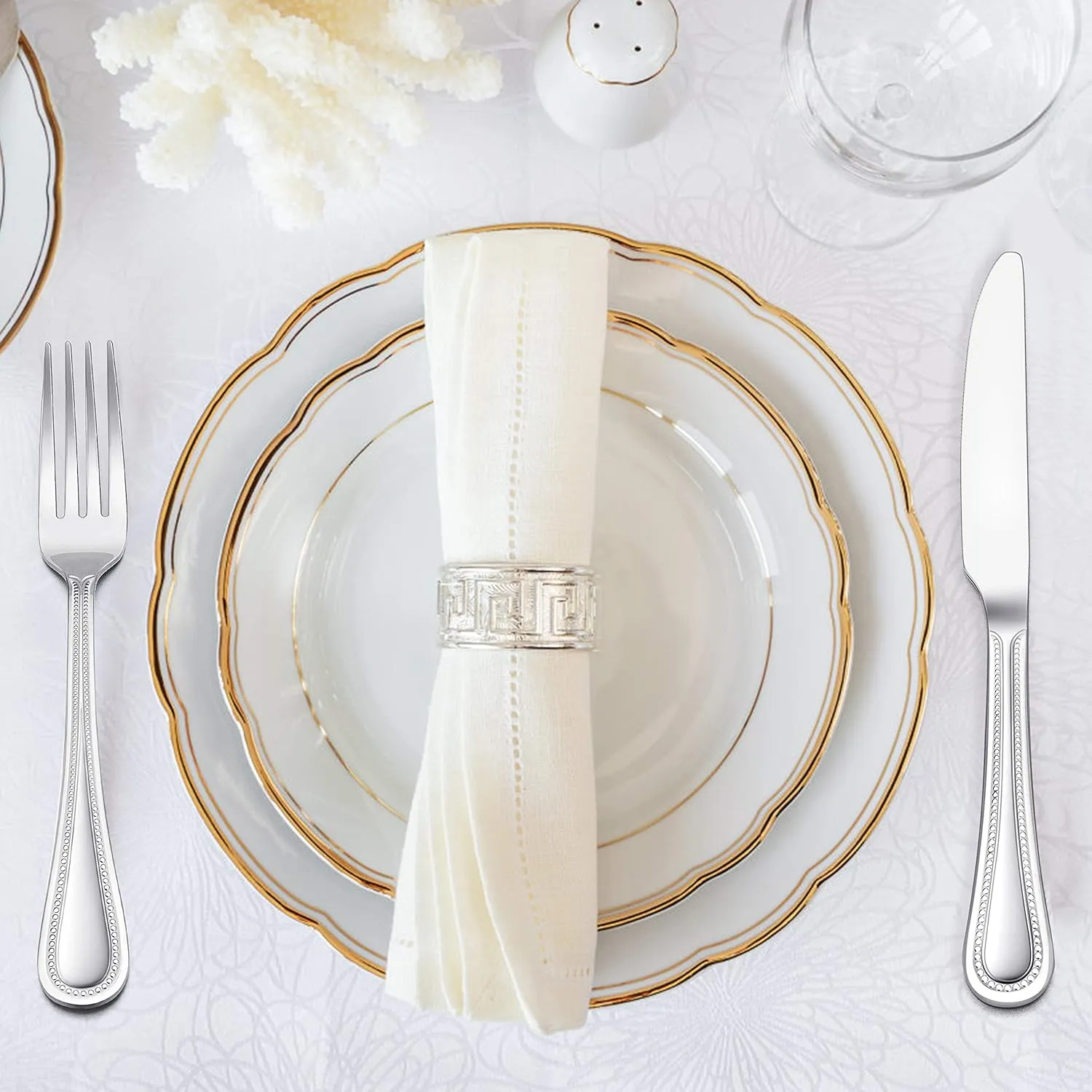 HaWare Silverware Set, 60-Piece Stainless Steel Flatware Service for 12, Pearled Edge Tableware Cutlery Include Knife/Fork/Spoon, Beading Eating Utensil for Home, Mirror Polished, Dishwasher Safe