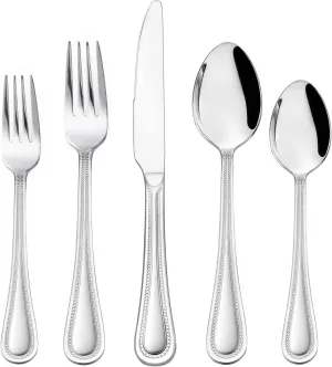 HaWare Silverware Set, 60-Piece Stainless Steel Flatware Service for 12, Pearled Edge Tableware Cutlery Include Knife/Fork/Spoon, Beading Eating Utensil for Home, Mirror Polished, Dishwasher Safe