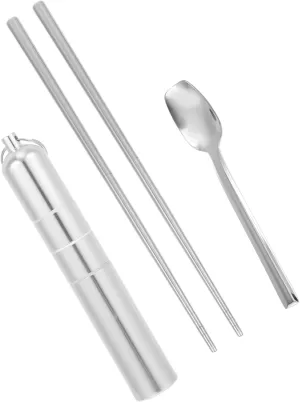 Healifty 1 Set Folding Chopsticks Portable Cutlery Set Stainless Steel Cutlery Stainless Steel Silverware Stainless Steel Spoons Reusable Chopsticks Concise Style Kitchen Tableware Sushi