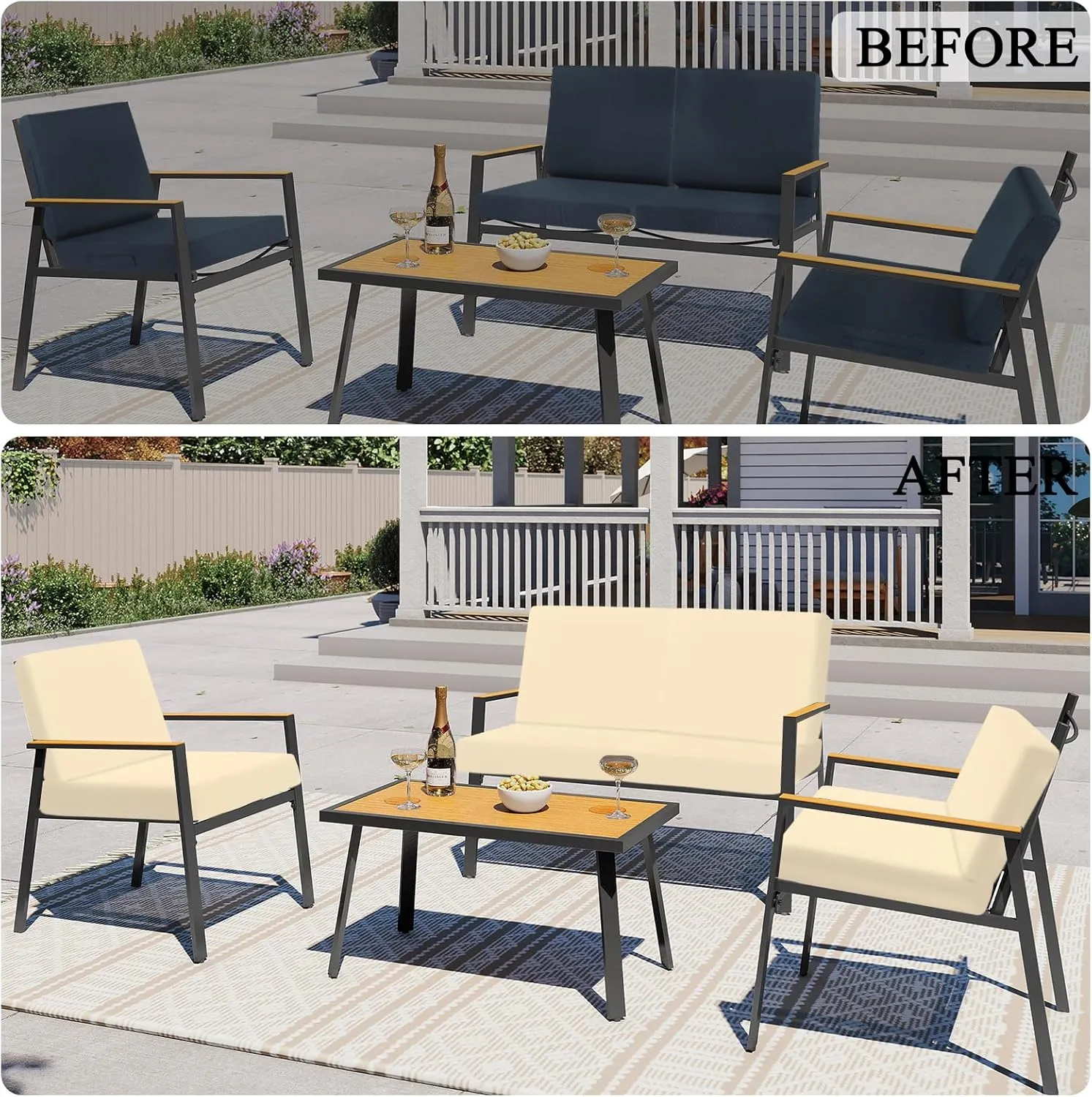 HEBE Outdoor Patio Cushion Covers Set of 12 Waterproof Stretch Seat Cushion Cover for Patio Furniture Clearance Outdoor Sofa Cushion Cover Replacement Couch Slipcovers Chair Seat Cover