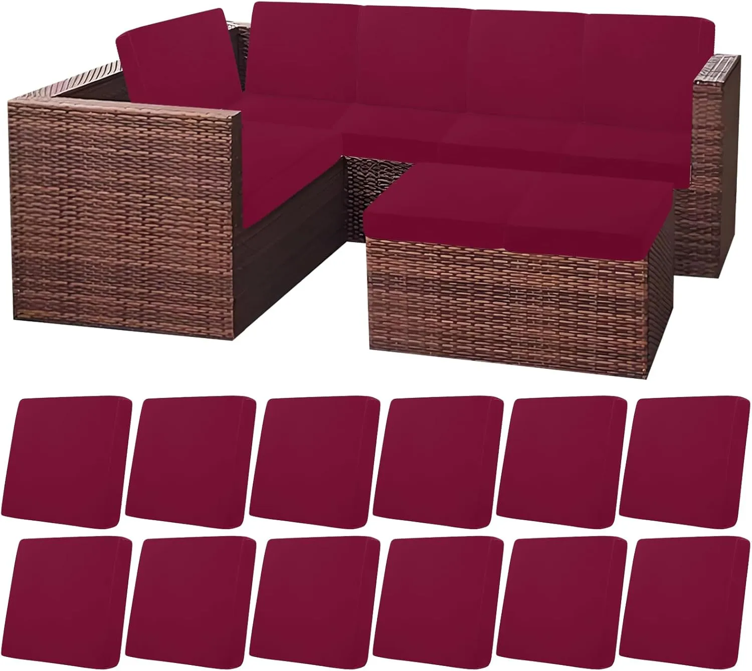 HEBE Outdoor Patio Cushion Covers Set of 12 Waterproof Stretch Seat Cushion Cover for Patio Furniture Clearance Outdoor Sofa Cushion Cover Replacement Couch Slipcovers Chair Seat Cover