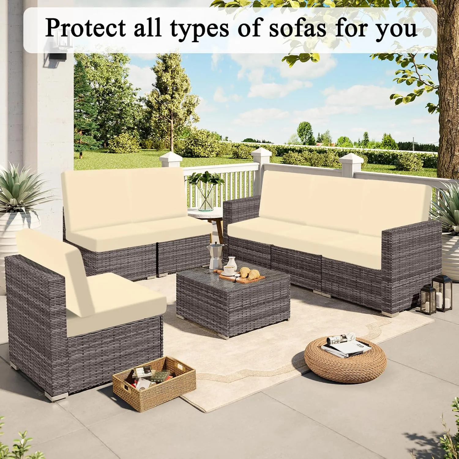 HEBE Outdoor Patio Cushion Covers Set of 12 Waterproof Stretch Seat Cushion Cover for Patio Furniture Clearance Outdoor Sofa Cushion Cover Replacement Couch Slipcovers Chair Seat Cover