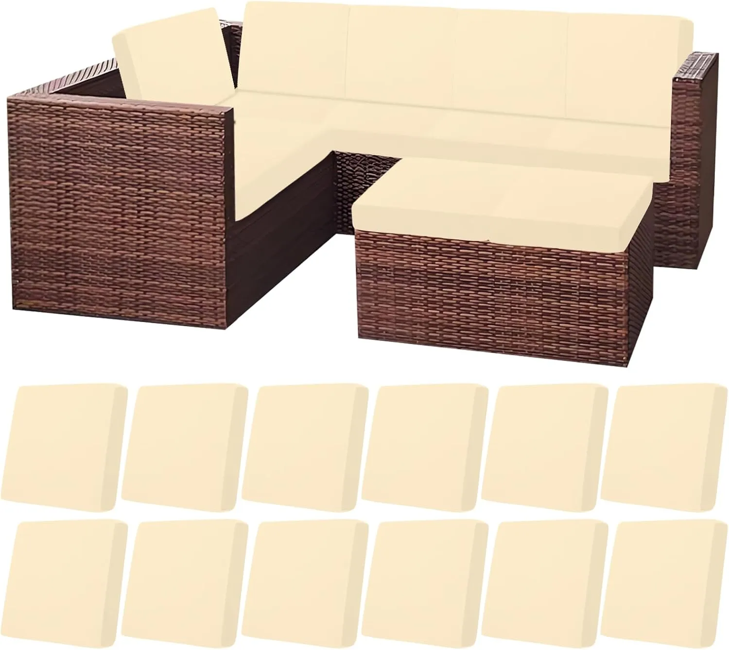 HEBE Outdoor Patio Cushion Covers Set of 12 Waterproof Stretch Seat Cushion Cover for Patio Furniture Clearance Outdoor Sofa Cushion Cover Replacement Couch Slipcovers Chair Seat Cover