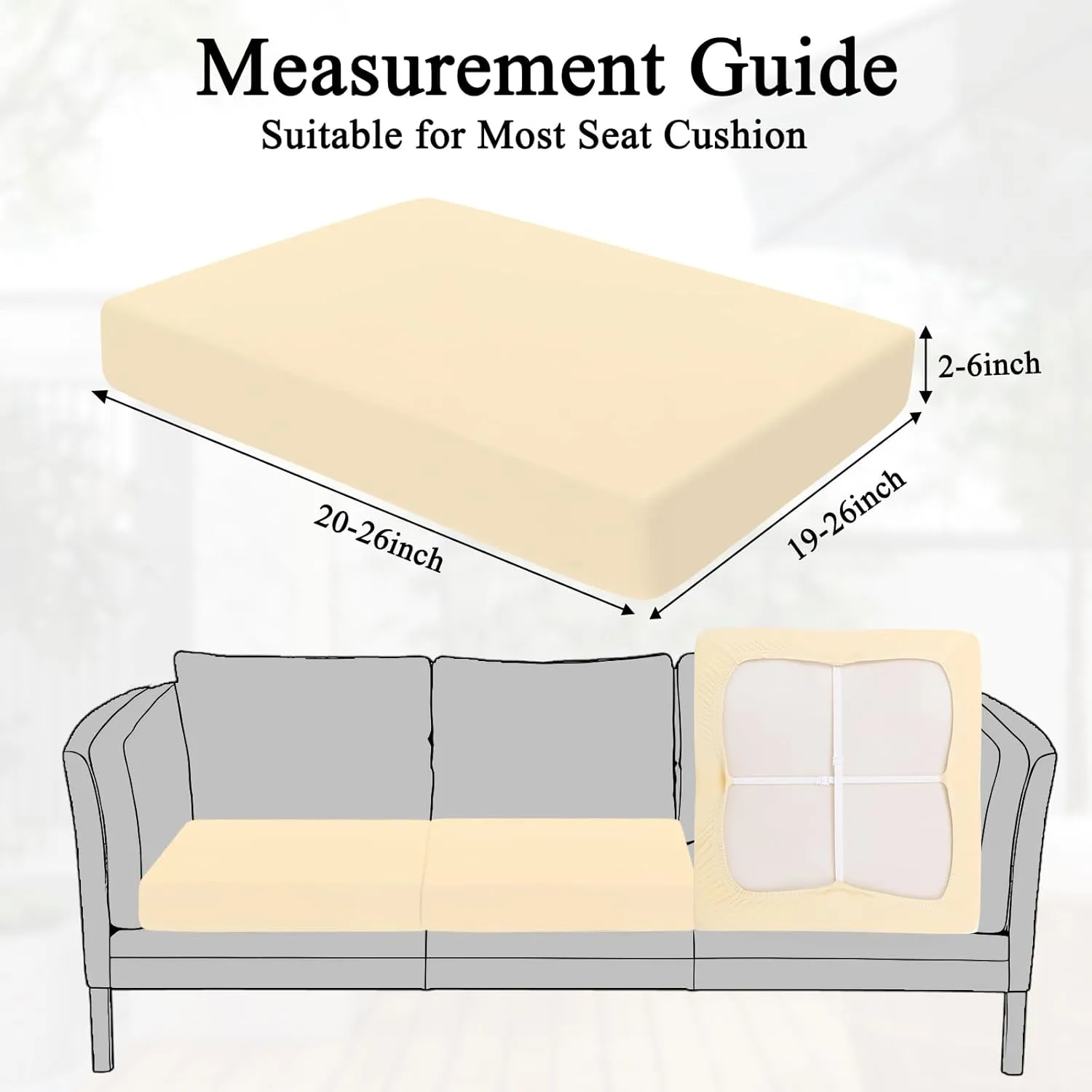 HEBE Outdoor Patio Cushion Covers Set of 12 Waterproof Stretch Seat Cushion Cover for Patio Furniture Clearance Outdoor Sofa Cushion Cover Replacement Couch Slipcovers Chair Seat Cover