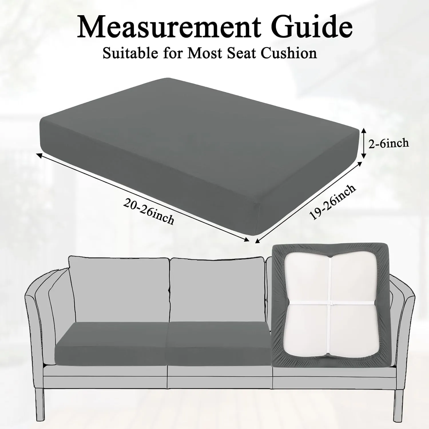 HEBE Outdoor Patio Cushion Covers Set of 12 Waterproof Stretch Seat Cushion Cover for Patio Furniture Clearance Outdoor Sofa Cushion Cover Replacement Couch Slipcovers Chair Seat Cover