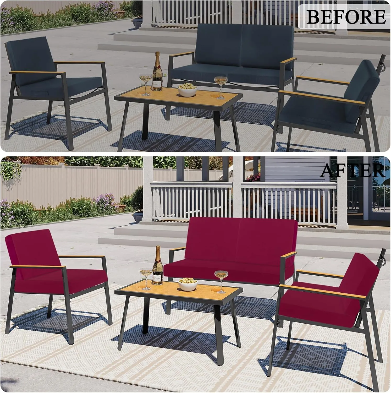 HEBE Outdoor Patio Cushion Covers Set of 12 Waterproof Stretch Seat Cushion Cover for Patio Furniture Clearance Outdoor Sofa Cushion Cover Replacement Couch Slipcovers Chair Seat Cover
