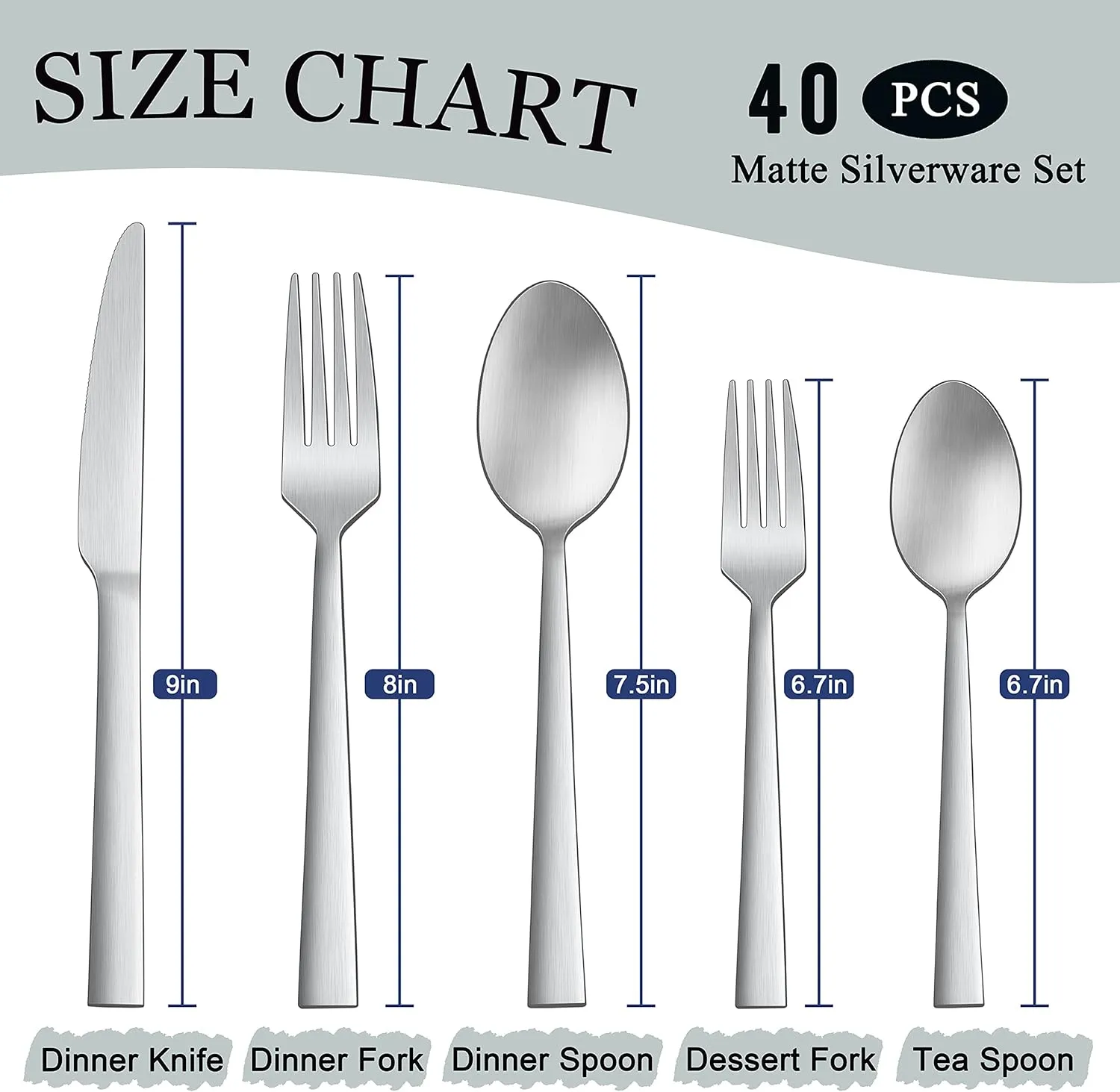 Herogo 40-Piece Matte Silverware Set for 8, Stainless Steel Square Flatware Cutlery Set, Tableware Eating Utensils Include Knife Spoon Fork, Satin Finish, Dishwasher Safe