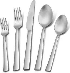 Herogo 40-Piece Matte Silverware Set for 8, Stainless Steel Square Flatware Cutlery Set, Tableware Eating Utensils Include Knife Spoon Fork, Satin Finish, Dishwasher Safe