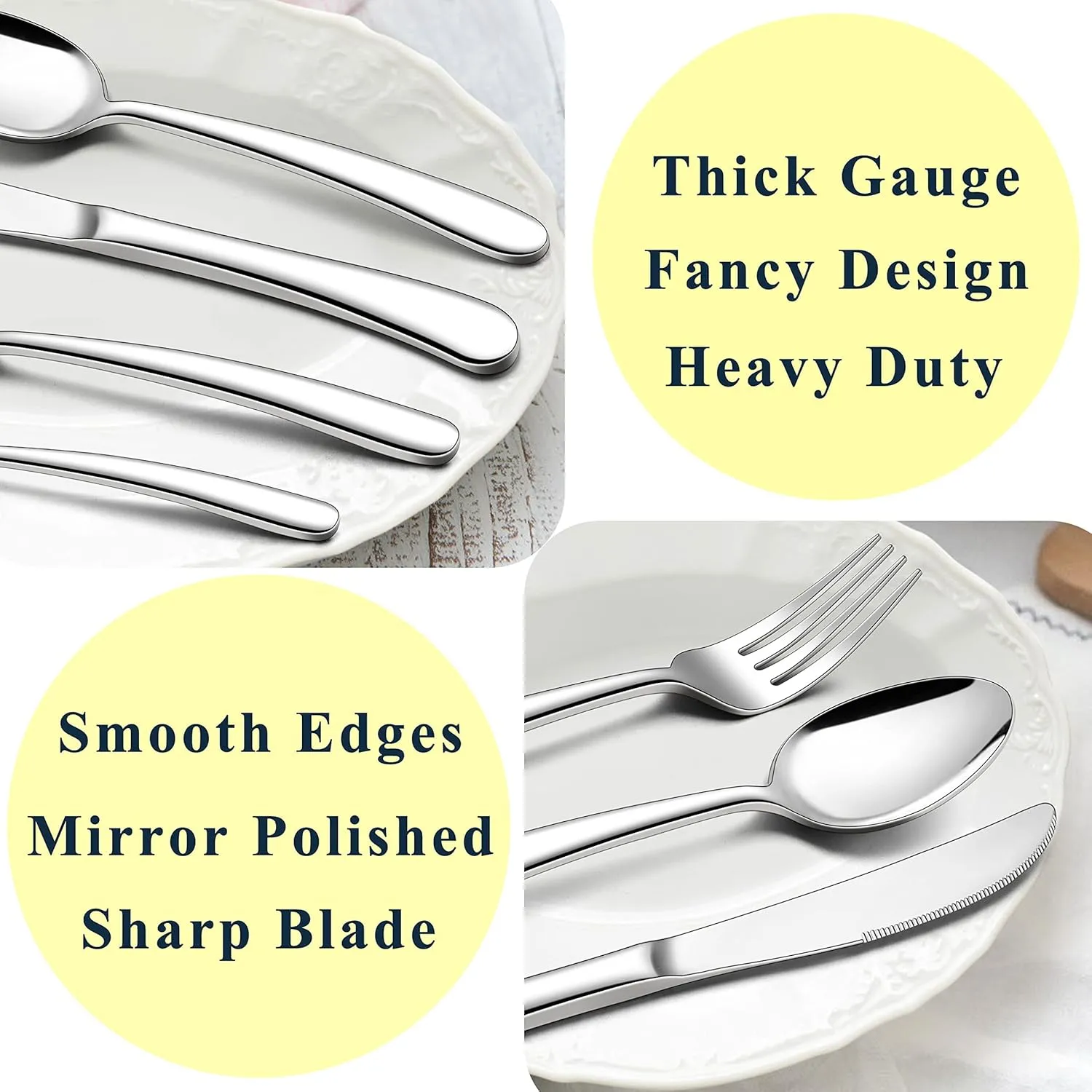 Herogo Heavy Duty Stainless Steel Silverware Set, 60-Piece Fancy Flatware Cutlery Set for 12, Modern Tableware for Home Restaurant Wedding, Heavy Eating Utensils, Mirror Polished, Dishwasher Safe