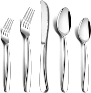 Herogo Heavy Duty Stainless Steel Silverware Set, 60-Piece Fancy Flatware Cutlery Set for 12, Modern Tableware for Home Restaurant Wedding, Heavy Eating Utensils, Mirror Polished, Dishwasher Safe