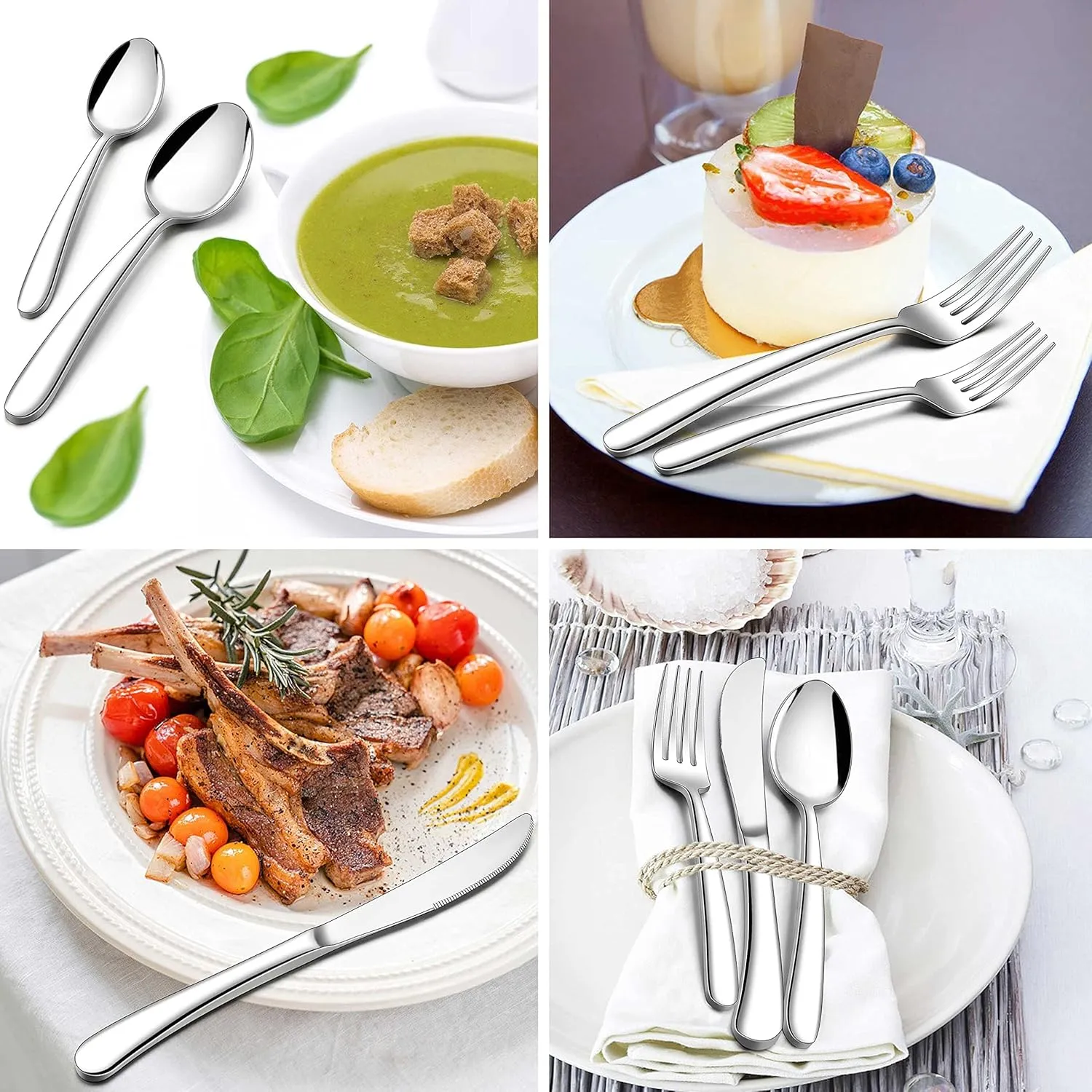 Herogo Heavy Duty Stainless Steel Silverware Set, 60-Piece Fancy Flatware Cutlery Set for 12, Modern Tableware for Home Restaurant Wedding, Heavy Eating Utensils, Mirror Polished, Dishwasher Safe