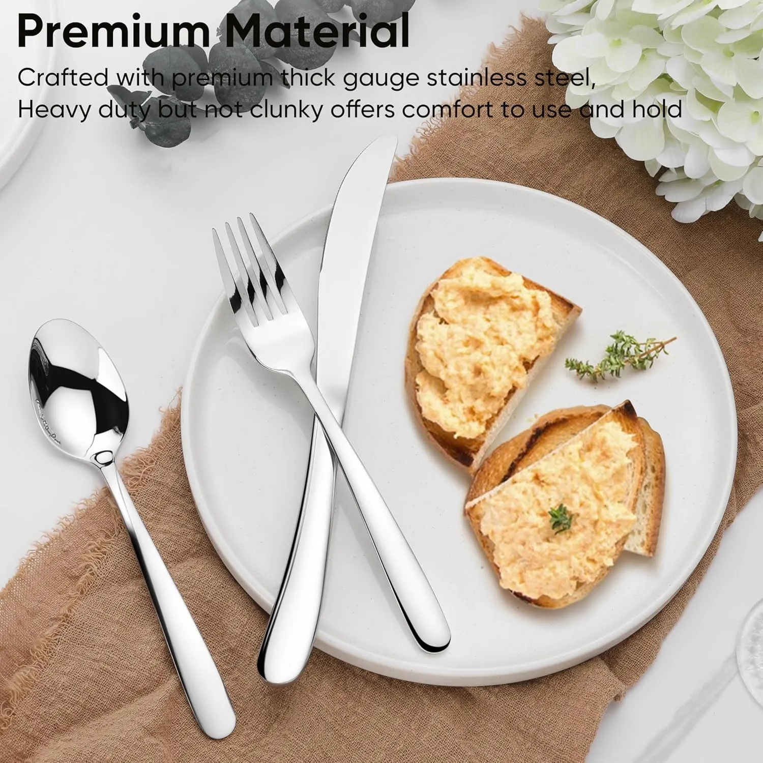 Herogo Heavy Duty Stainless Steel Silverware Set, 60-Piece Fancy Flatware Cutlery Set for 12, Modern Tableware for Home Restaurant Wedding, Heavy Eating Utensils, Mirror Polished, Dishwasher Safe