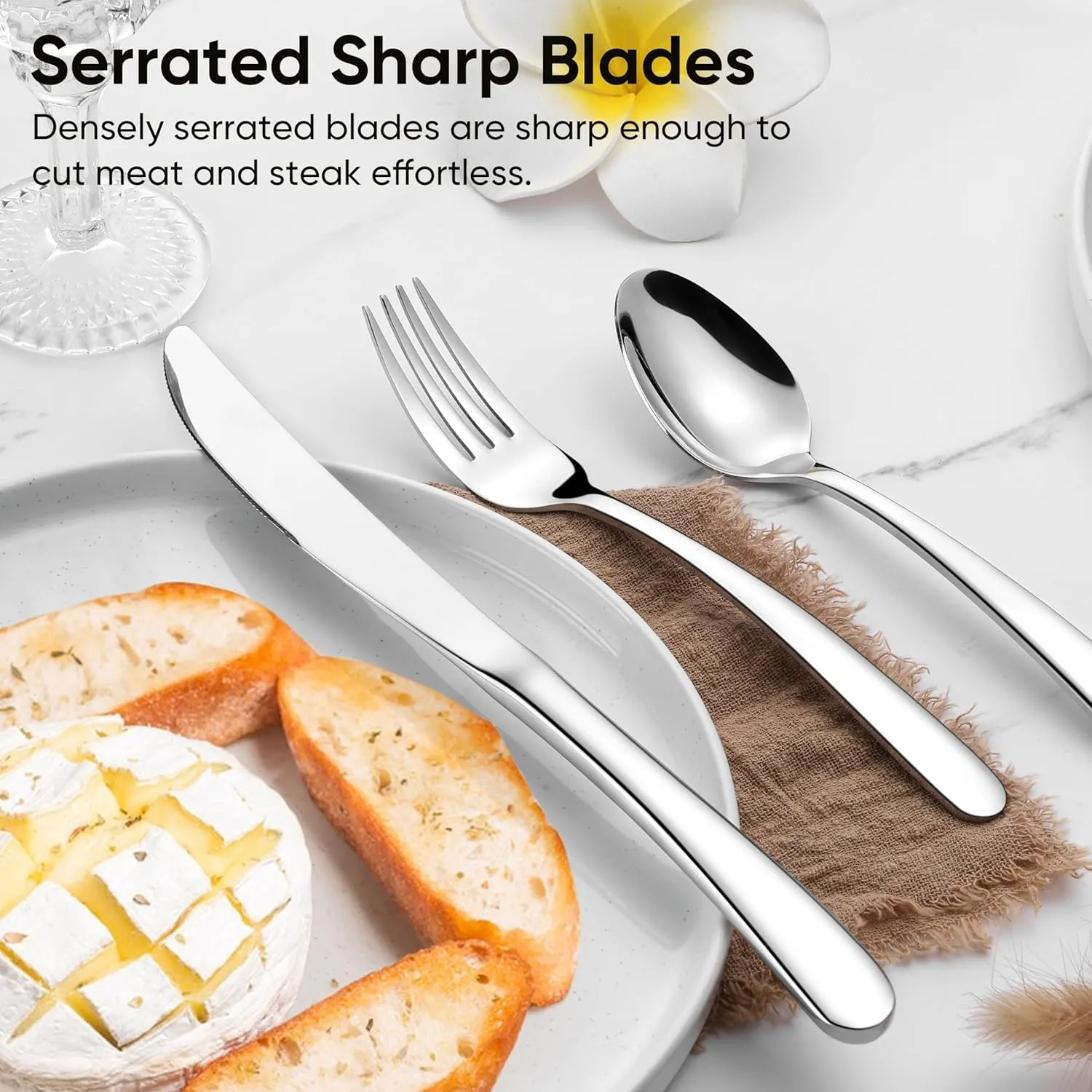 Herogo Heavy Duty Stainless Steel Silverware Set, 60-Piece Fancy Flatware Cutlery Set for 12, Modern Tableware for Home Restaurant Wedding, Heavy Eating Utensils, Mirror Polished, Dishwasher Safe