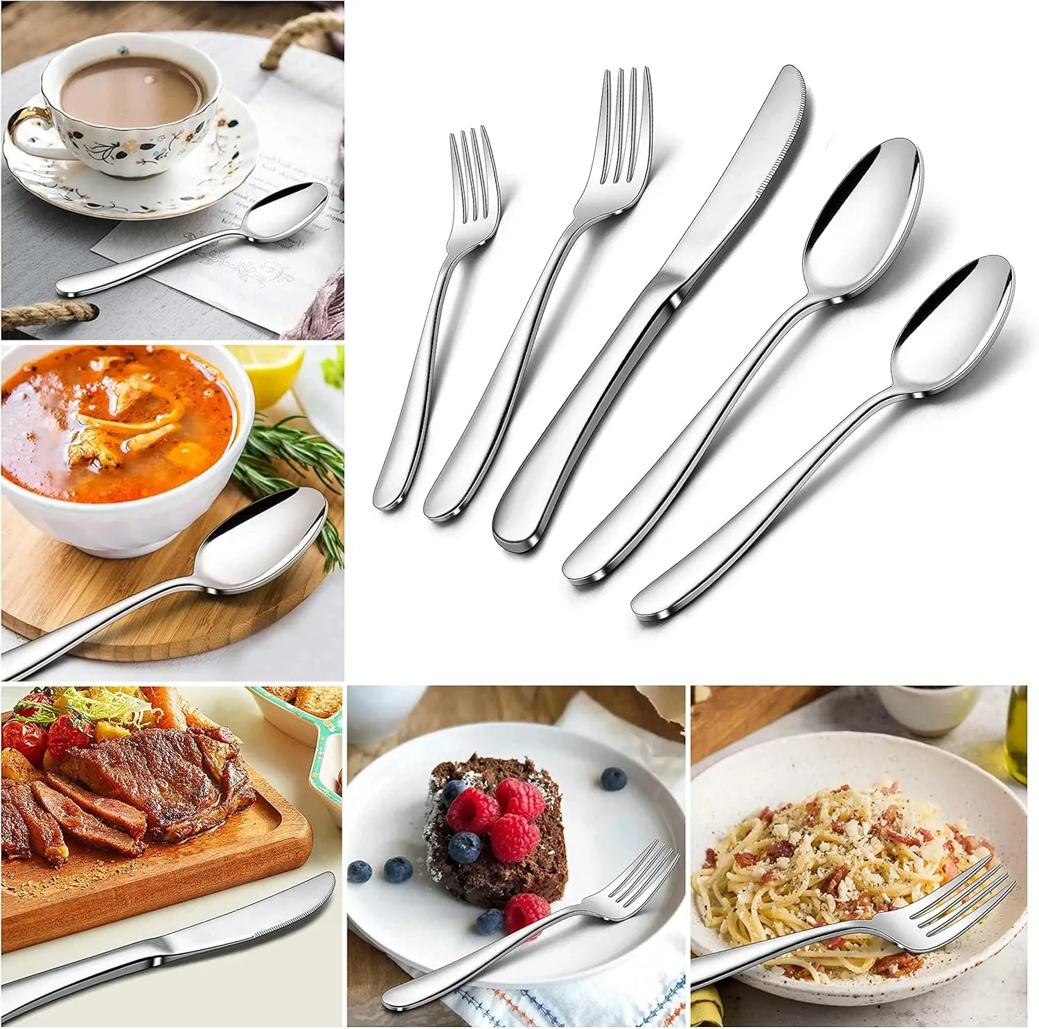 Herogo Heavy Duty Stainless Steel Silverware Set, 60-Piece Heavy Weight Modern Flatware Cutlery Set for 12, Fancy Tableware Eating Utensils for Home Wedding, Dishwasher Safe, Mirror Finished