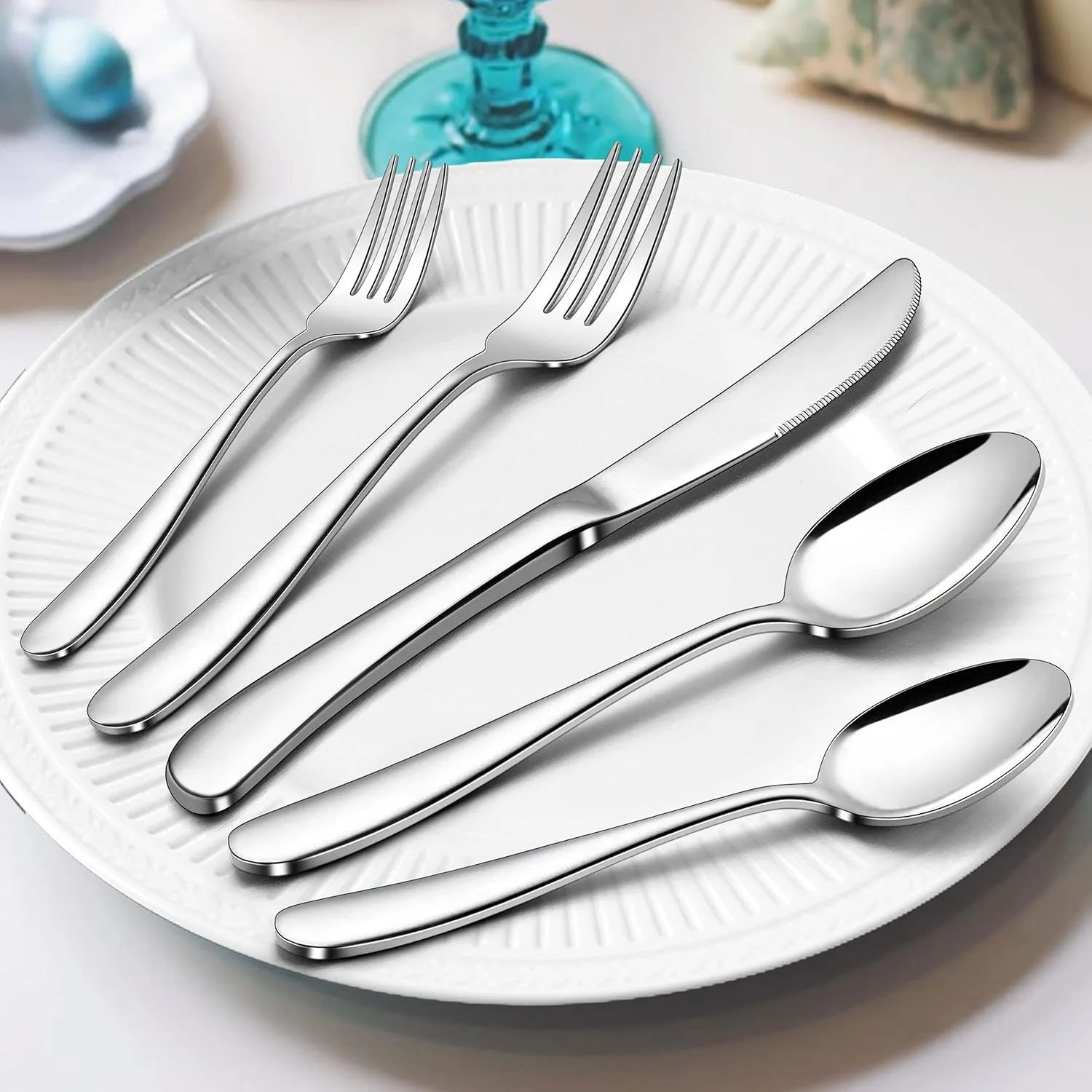 Herogo Heavy Duty Stainless Steel Silverware Set, 60-Piece Heavy Weight Modern Flatware Cutlery Set for 12, Fancy Tableware Eating Utensils for Home Wedding, Dishwasher Safe, Mirror Finished
