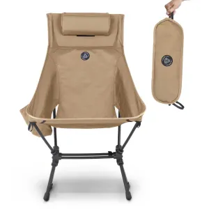 High Back Ultralight Folding Camping Chair With Storage Pouches, Khaki