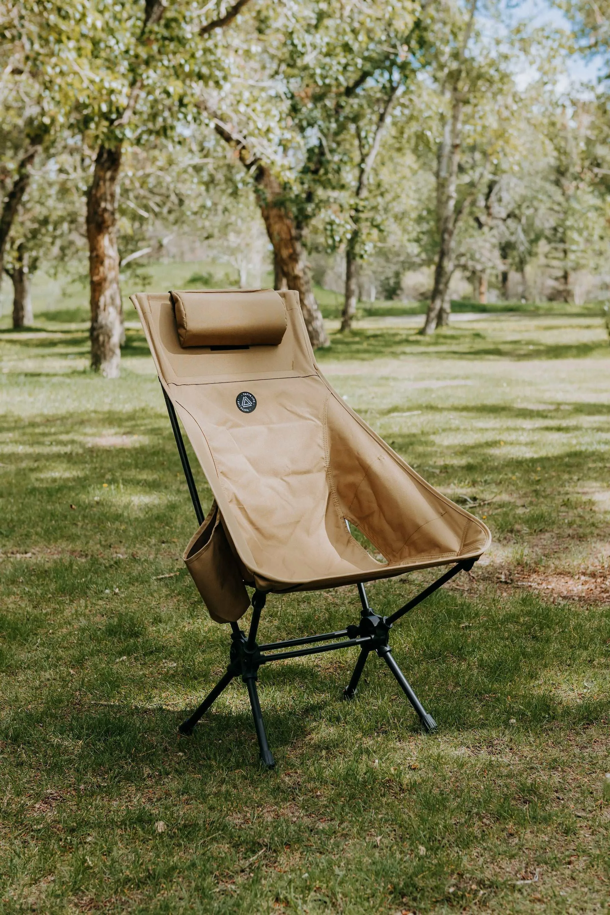 High Back Ultralight Folding Camping Chair With Storage Pouches, Khaki