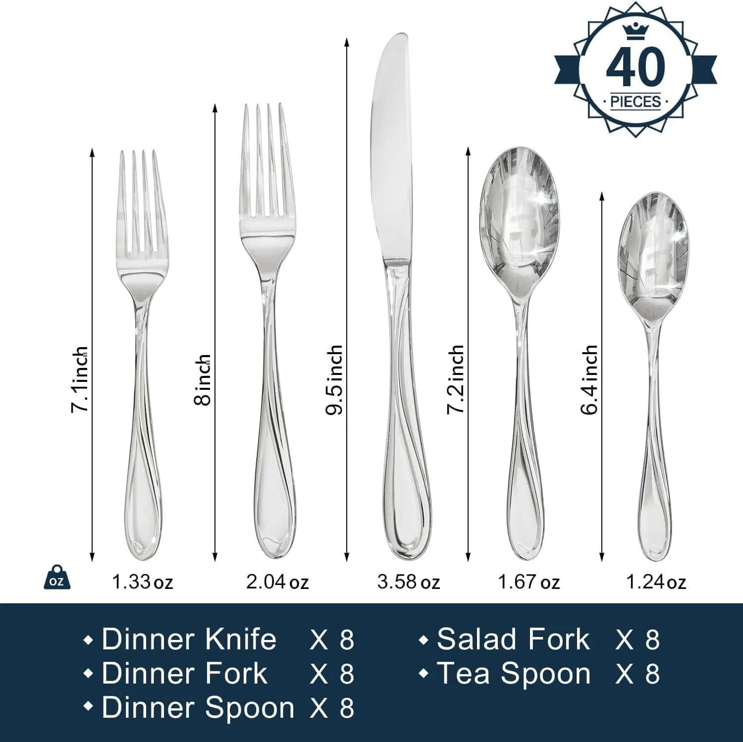 HIKAA Fibonacci 20PCS Flatware Set, Heavy Duty Silverware Set Stainless Steel Flatware Set, Service for 4, Mirror Polished Cutlery Set