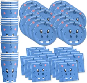 Hippo Birthday Party Supplies - Zoo Animal Party Supplies - Wild Animal Party Supplies | Tableware Set Includes Plates, Napkins and Cups | Kit for 16
