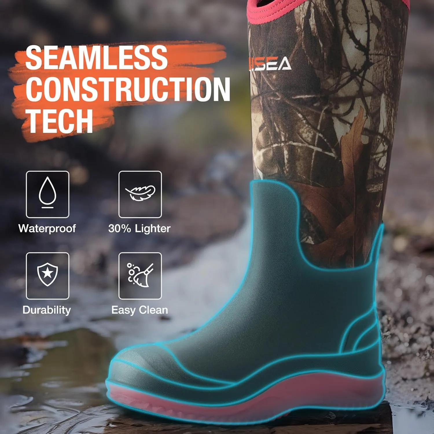 HISEA Women's Neoprene Tall Rain Boots Waterproof Garden Boots Wellington Rubber Boots