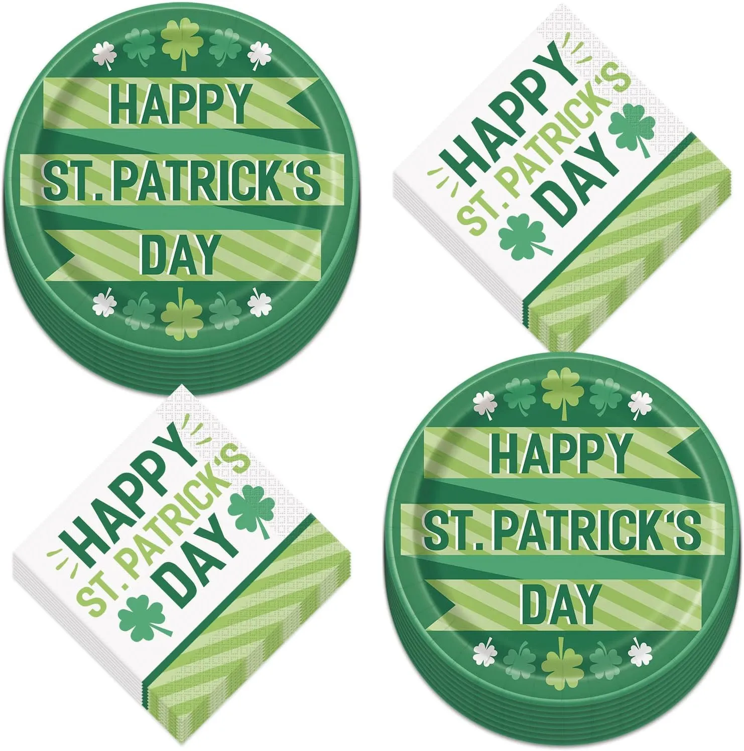 HOME & HOOPLA St. Patrick's Day Party Lucky Clover Paper Dinner Plates and Lunch Napkins (Serves 16)