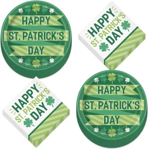 HOME & HOOPLA St. Patrick's Day Party Lucky Clover Paper Dinner Plates and Lunch Napkins (Serves 16)