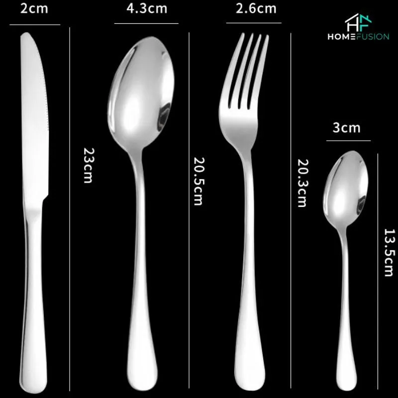 Home Fusion | Silver Cutlery Set | Cutlery Set with Holder, 24 pcs Stainless Steel Knives and Forks and Spoons | Cutlery Set Service for 6, Tableware Cutlery Set, Silver Flatware Set with Holder
