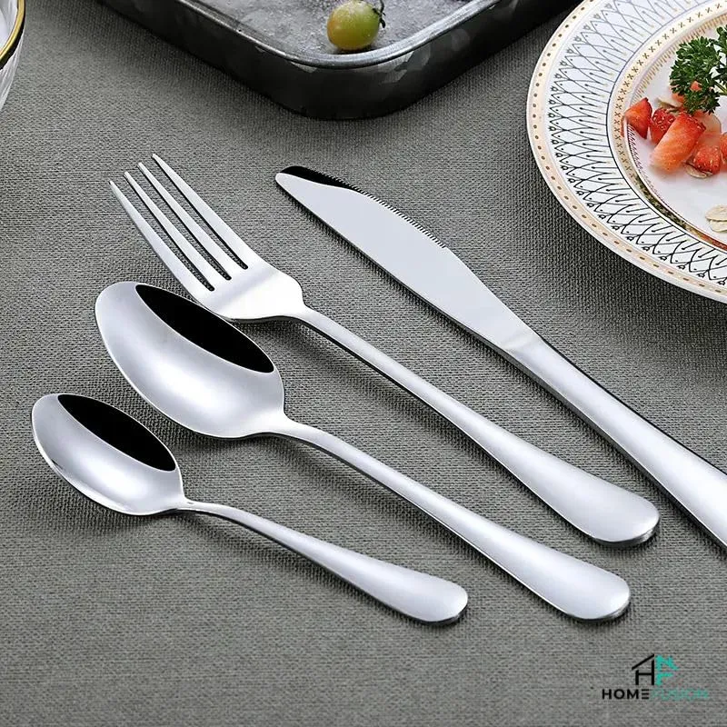 Home Fusion | Silver Cutlery Set | Cutlery Set with Holder, 24 pcs Stainless Steel Knives and Forks and Spoons | Cutlery Set Service for 6, Tableware Cutlery Set, Silver Flatware Set with Holder