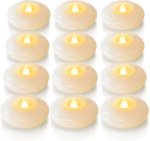 Homemory 12 Pack 3” Flameless Led Floating Candles, 200 Hour White Battery Operate Waterproof Tealights for Cylinder Vases, Centerpieces at Wedding Decor, Party, Pool