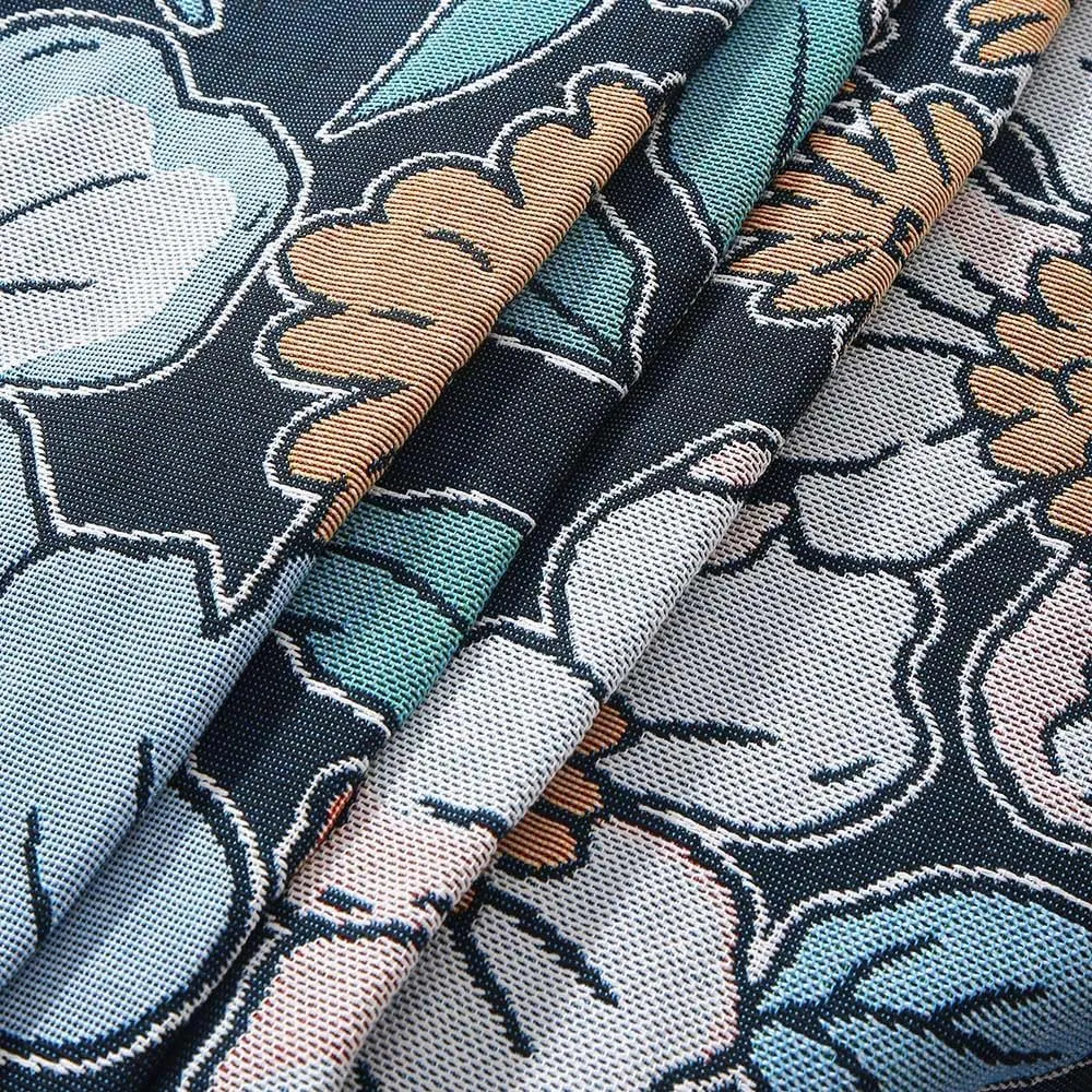 Homesy Blue Floral American Pastoral Style Throw Blanket Modern Flowers Throw Blanket with Tassel for Home Couch Beach Picnic Outdoor Camping 51"x63"