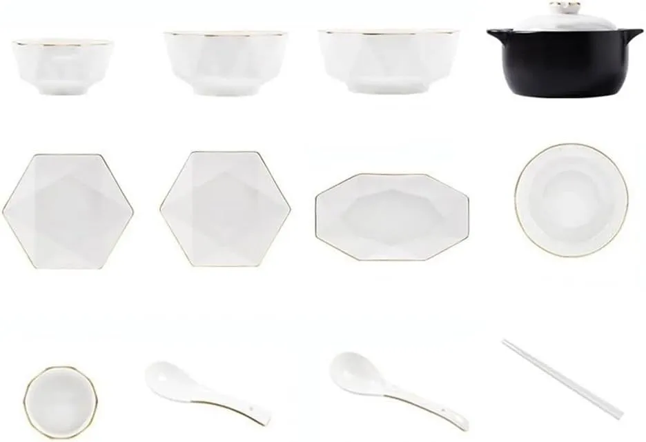 Household Tableware Set Bowl Plate Chopsticks Gold Edge Geometric Tableware and Kitchen Accessories