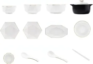 Household Tableware Set Bowl Plate Chopsticks Gold Edge Geometric Tableware and Kitchen Accessories
